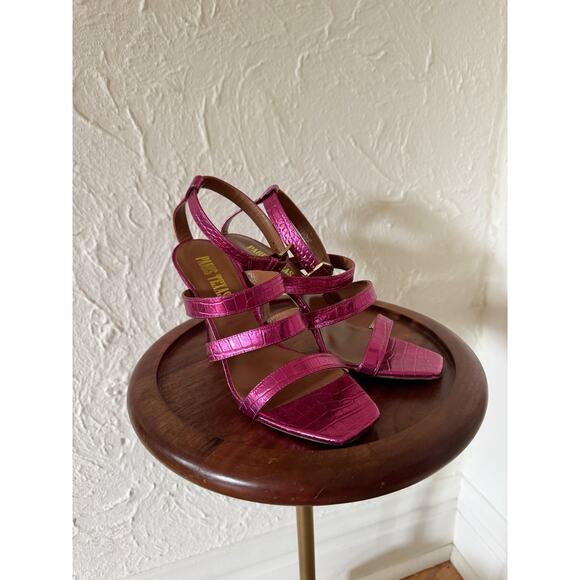 PARIS TEXAS Pink Metallic Crocodile Embossed Leather Pumps Size 7 - Picture 2 of 8